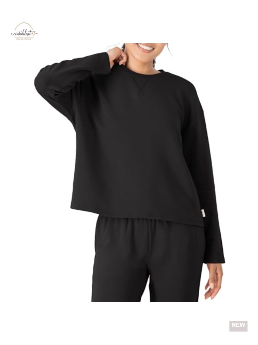 Cropped Crewneck French Terry Pullover Sweatshirt Long Sleeve Relaxed Boxy